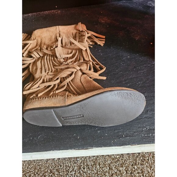 Minnetonka 3-Layer Fringe Boot Brown Suede Leather Boots Sz 9 - Picture 5 of 7